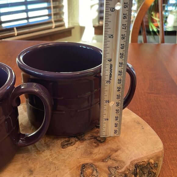 Set of 2 Longaberger Basketweave Soup Mugs in Eggplant / Purple - Picture 4 of 5